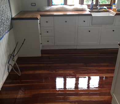 Pine floors rejuvenated in an Ipswich home