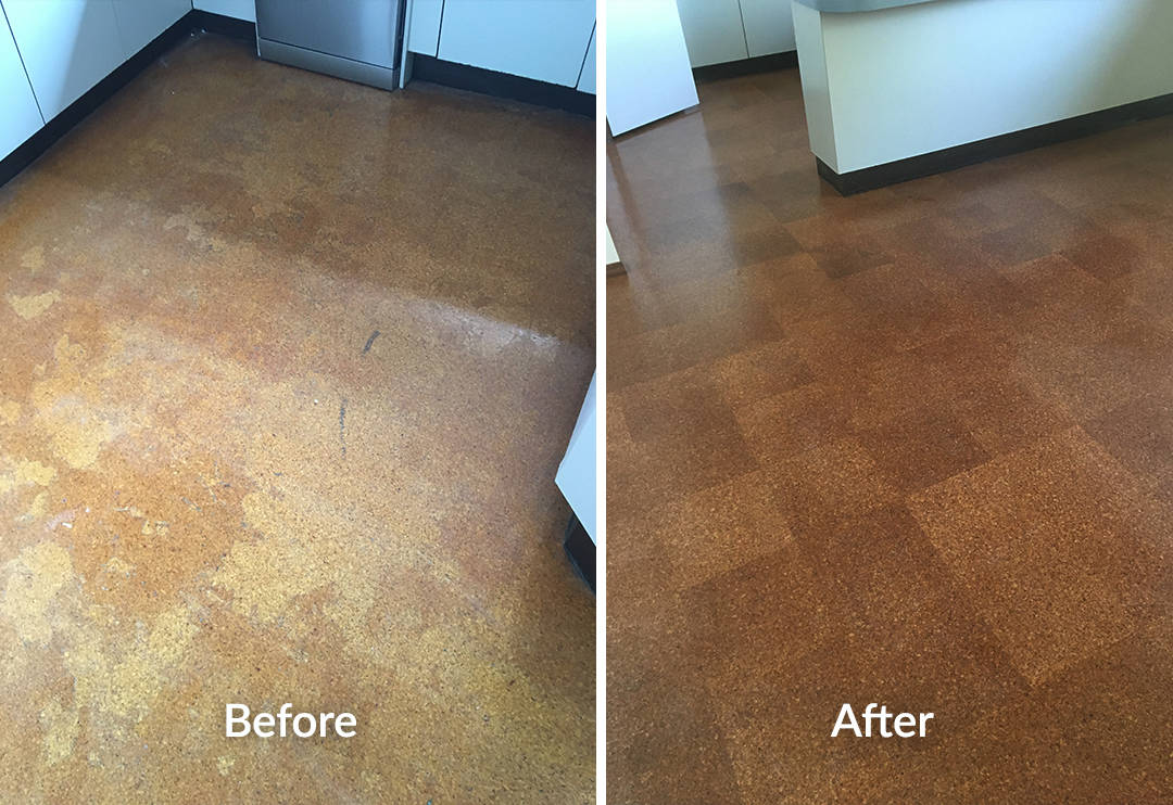 Cork floors before and after